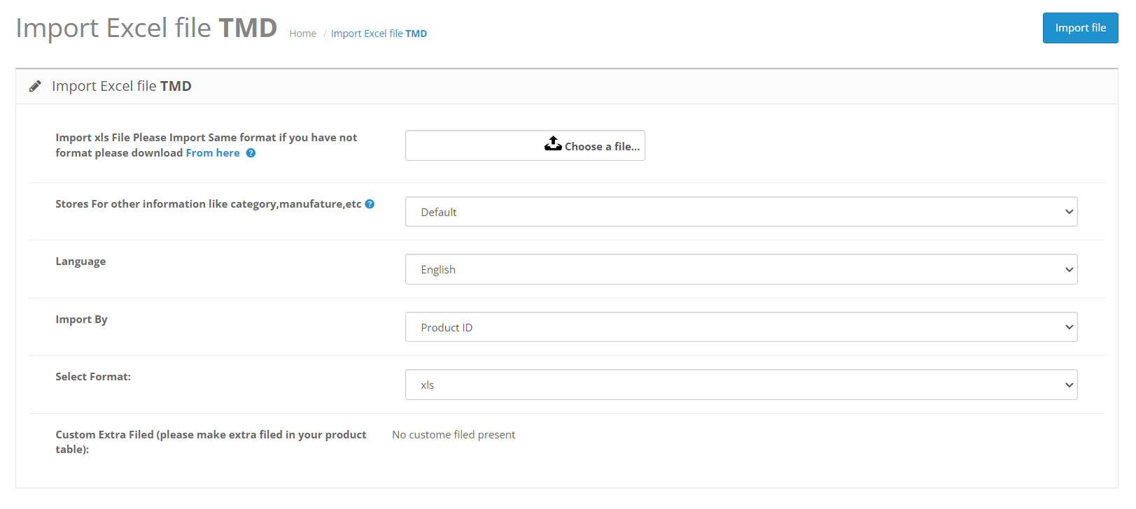 product import setting in OpenCart product import export extension