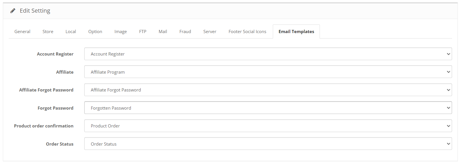 OpenCart attach email template to events to send customer